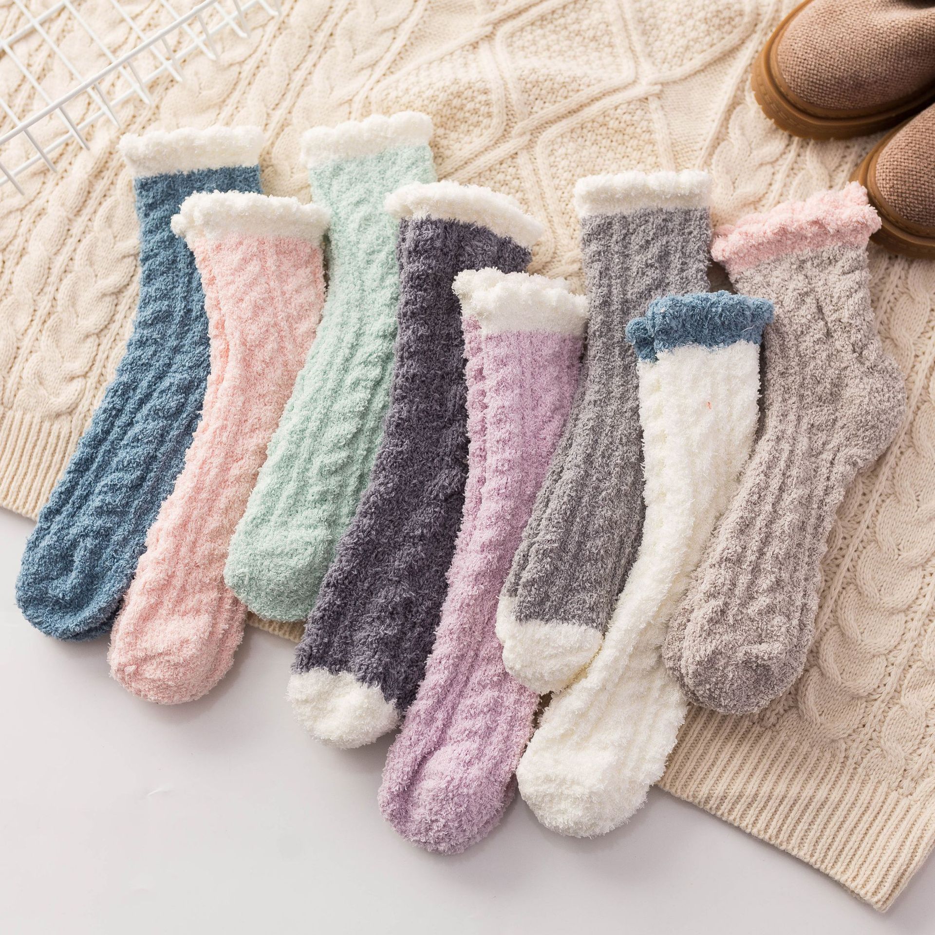 Fuzzy Cozy Socks Women Fluffy Plush Crew Slipper Sock